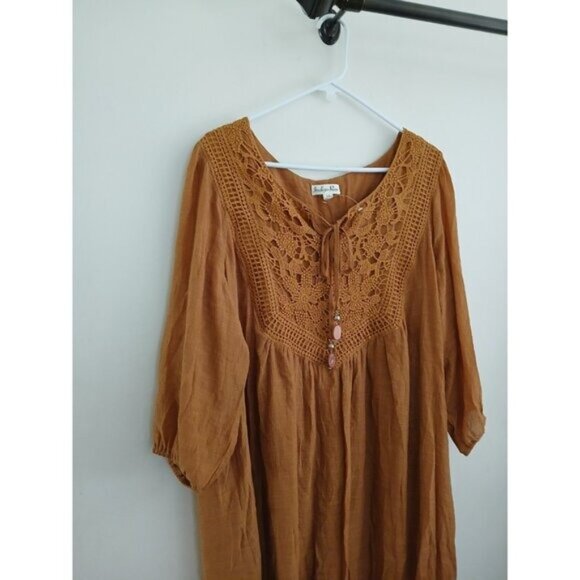Indigo Rose Women's Shift Dress 3X Brown Boho Festival Cottagecore Lace - Picture 3 of 7